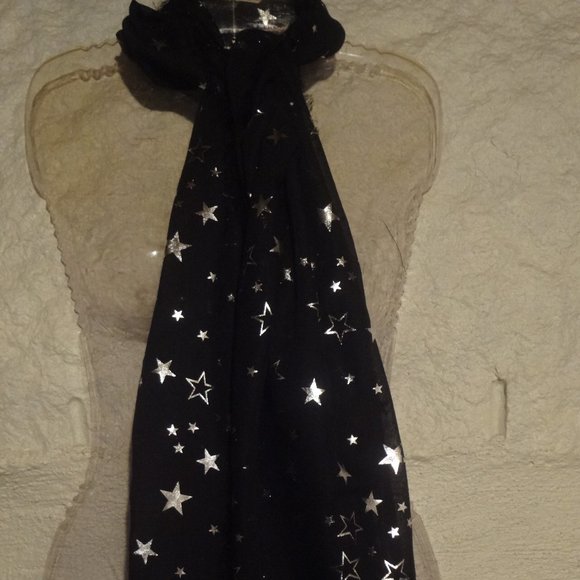 Accessories - Black and Silver Star Fashion Scarf